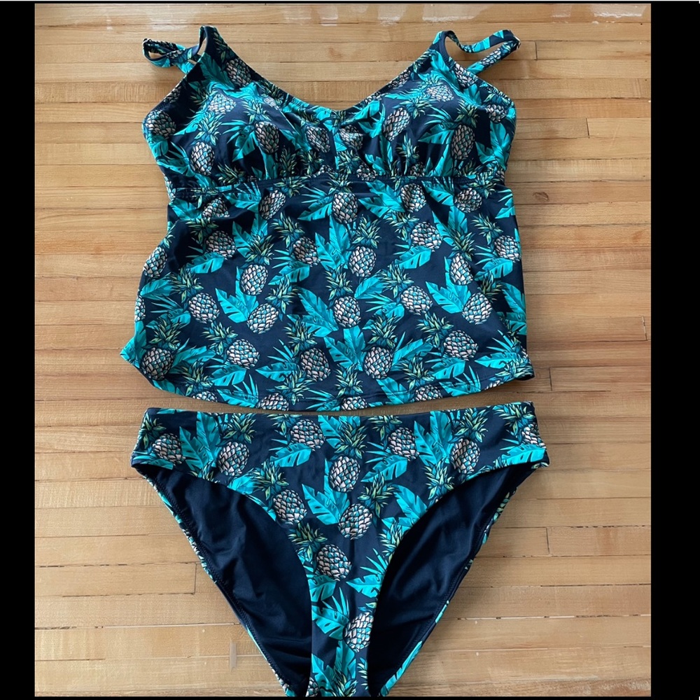 MeUndies Swimsuit Pineapples Tankini & Mid-Rise Bikini set large new